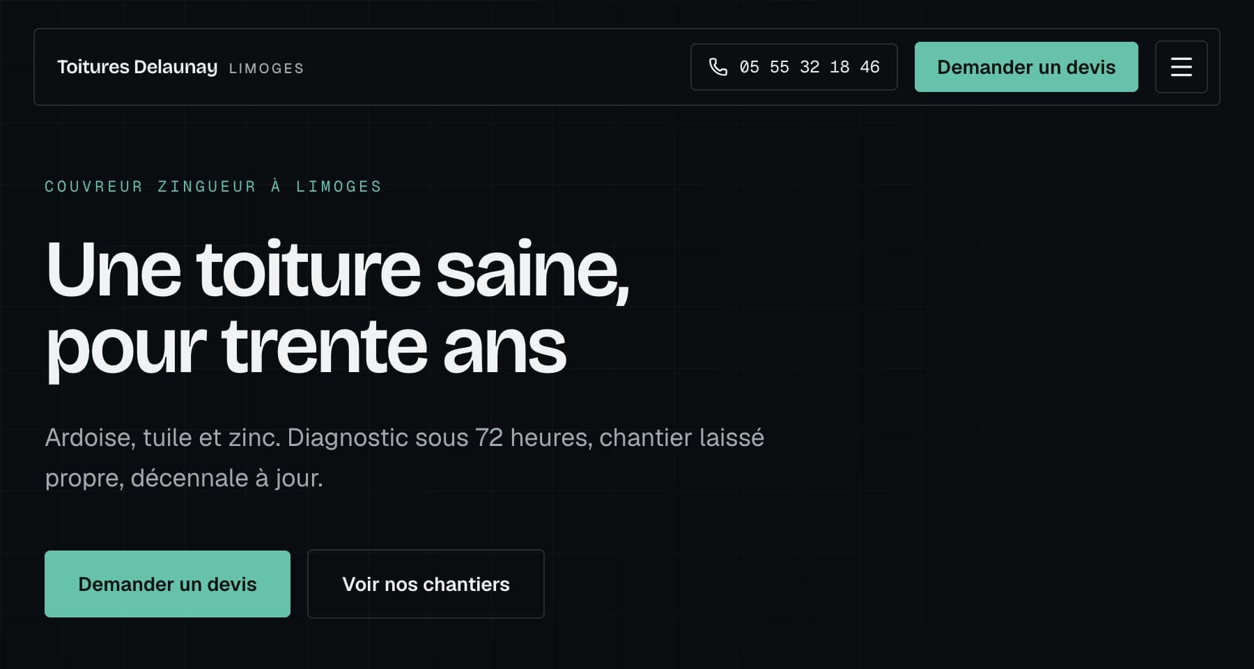 Aperçu du site concept Toitures Delaunay